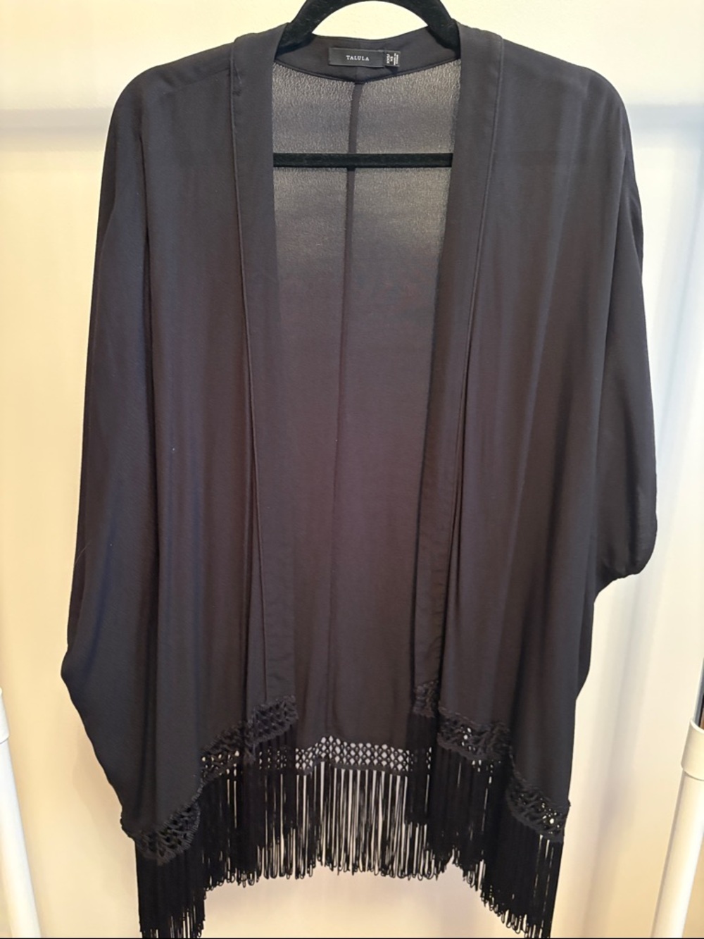 Talula Black Fringe Open-Front Poncho